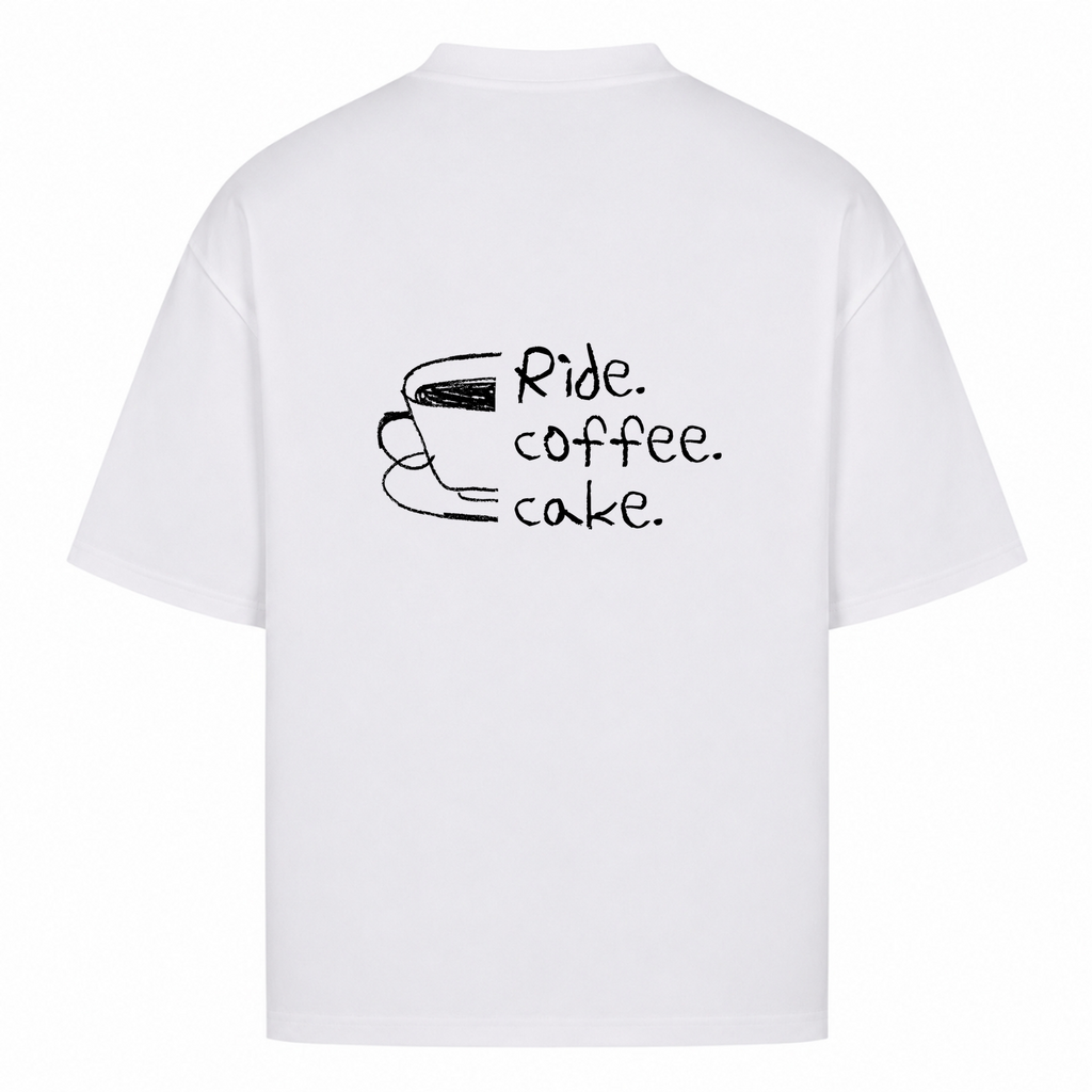 Her Pace Ride. Coffee. Cake oversized Shirt - White - Rueckseite