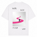 Ride. run. push. win oversized Shirt - Weiß - Rueckseite