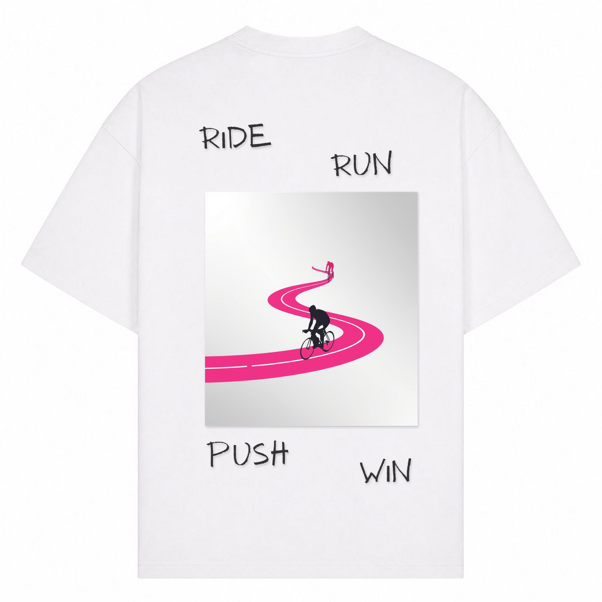 Ride. run. push. win oversized Shirt - Weiß - Rueckseite