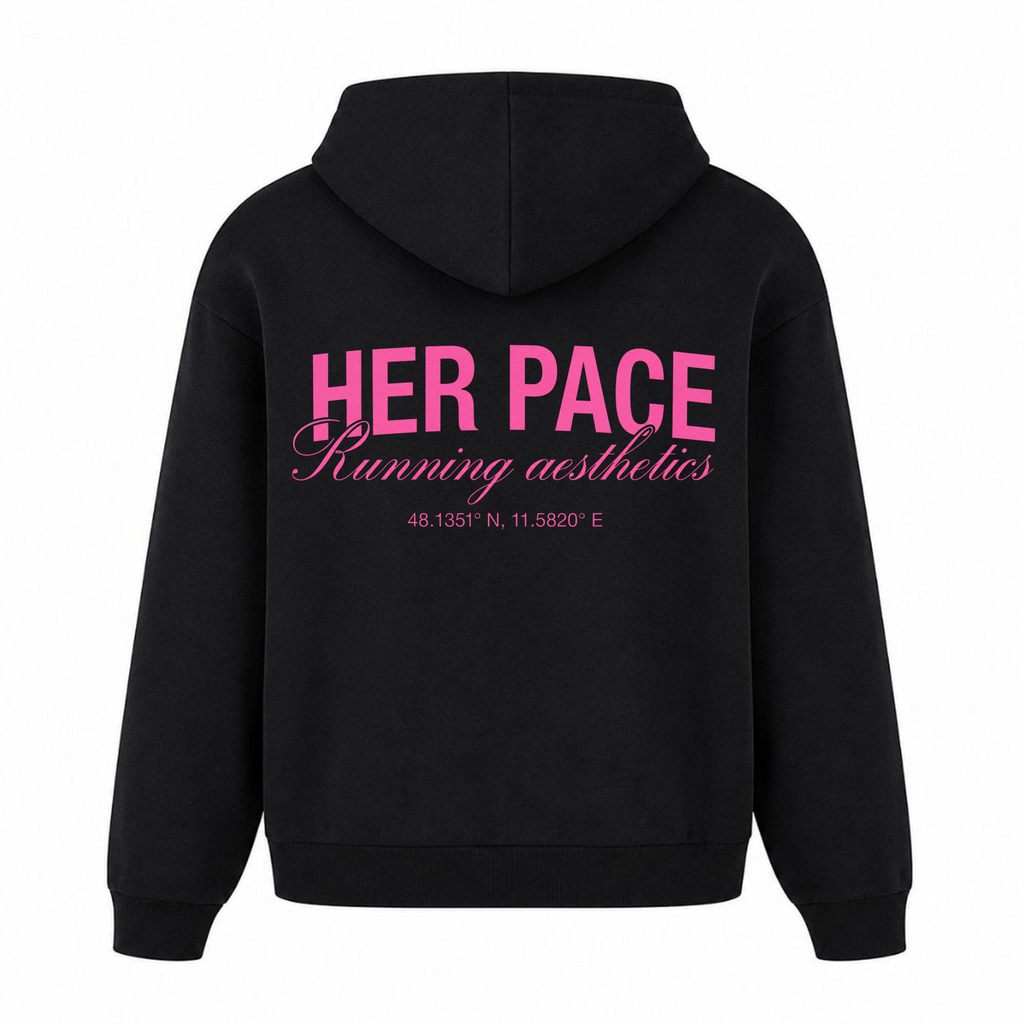 Pink Running Aestethics oversized Hoodie  - Schwarz - Rueckseite
