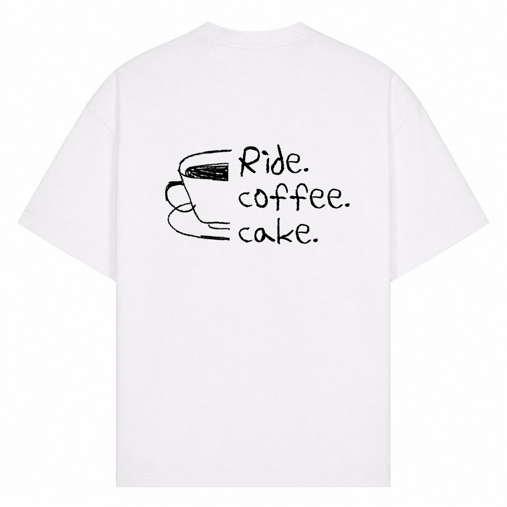 Ride. Coffee. Cake oversized Shirt - Weiß - Rueckseite